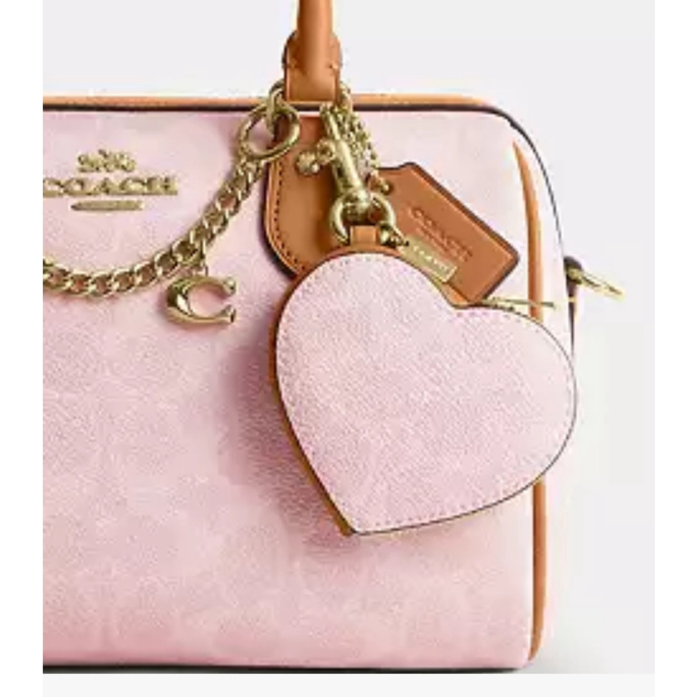 NEW Coach Powder Pink Signature Heart Bag Charm NWT - Picture 2 of 3